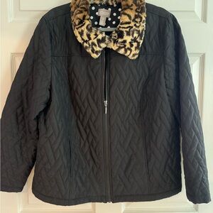 Chico's Black Puffer Jacket with Stand-Up Collar